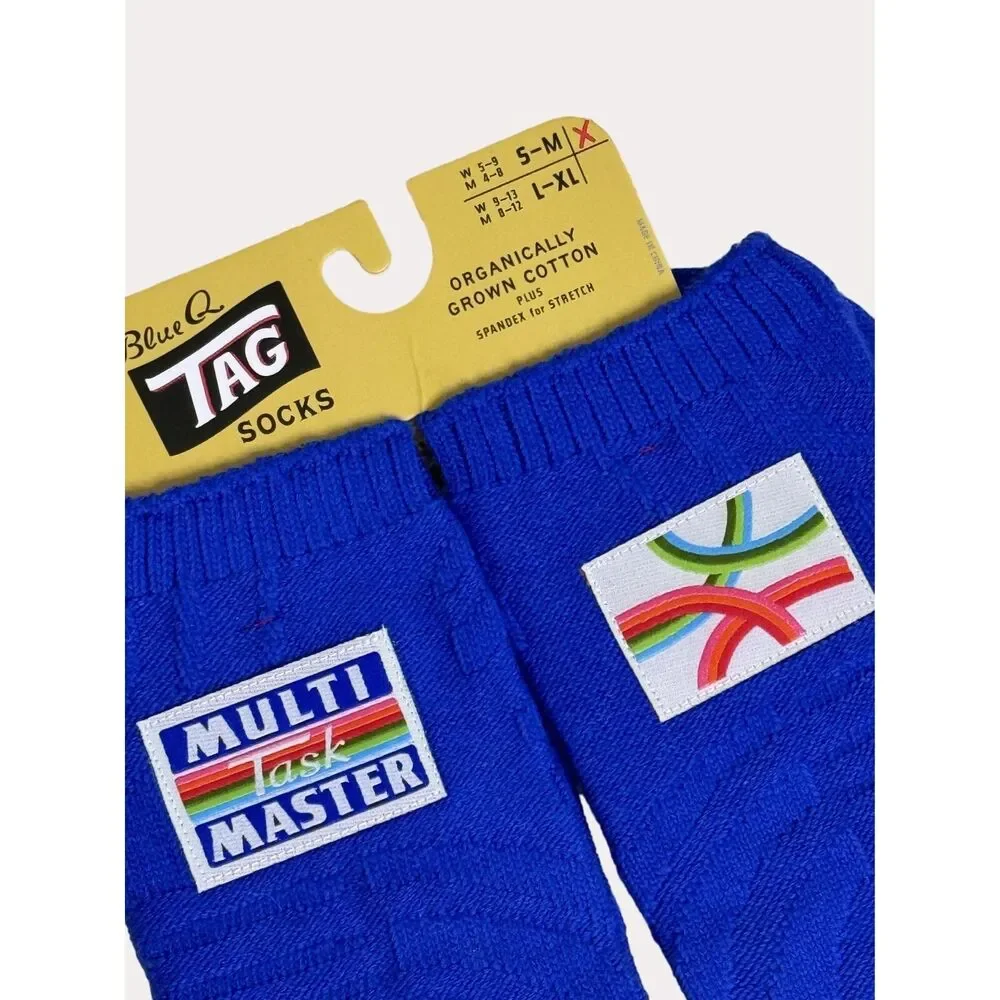 Blue Q Tag Crew Socks Multi Task Master Unisex S M NWT